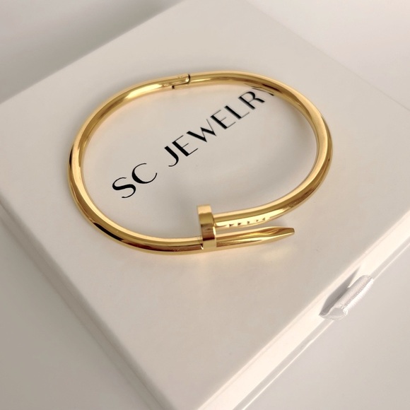Nail Bracelet Gold Tone Love Bangle Cuff Stainless Steel Non-Tarnish Jewelry - Picture 5 of 9